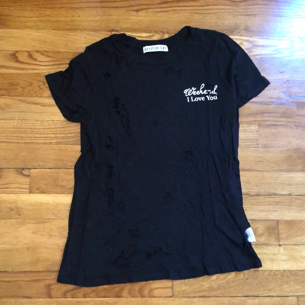 Black graphic distressed tee shirt